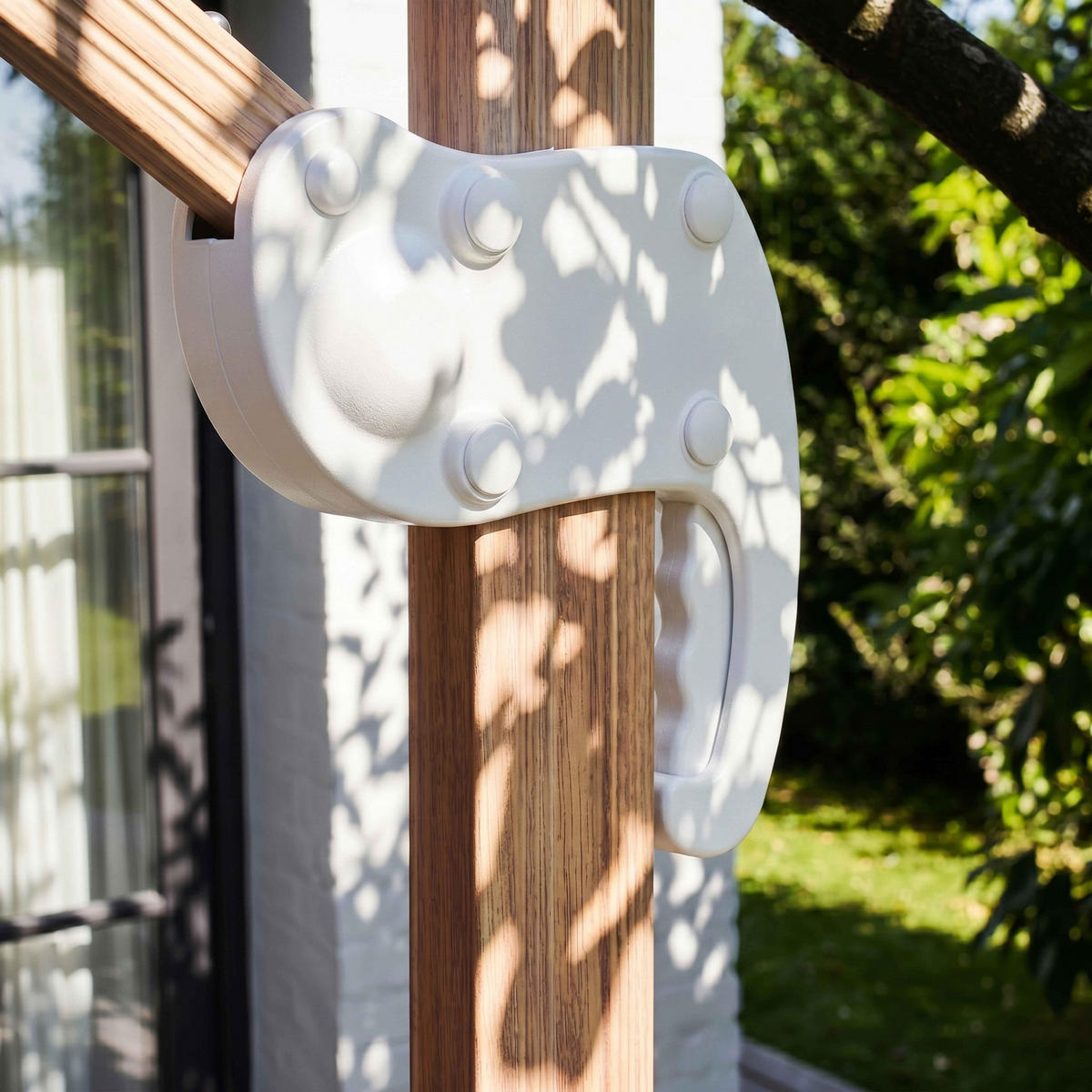 SONNENSCHIRM 3x3m Holzeffekt, Weiß - Weiß, Metall (300/300cm) - Oviala