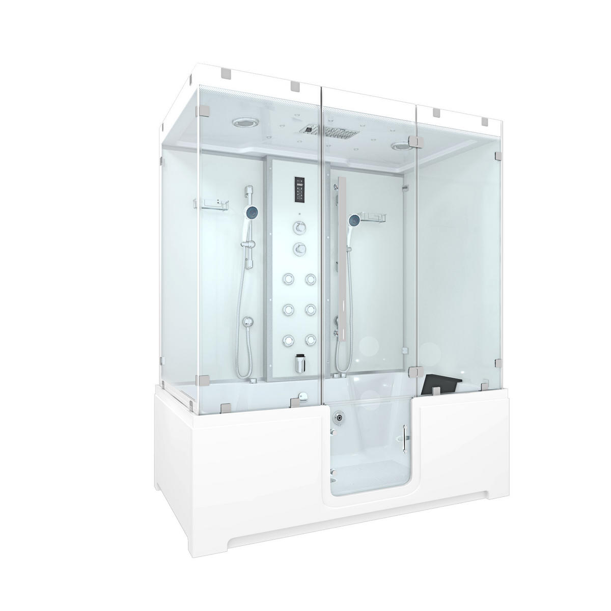 BADEWANNE Dusche K88-WS-EH-C-EA Duschtempel - Weiß, Glas/Kunststoff (100/228/180cm) - AcquaVapore by Sandra Jentho