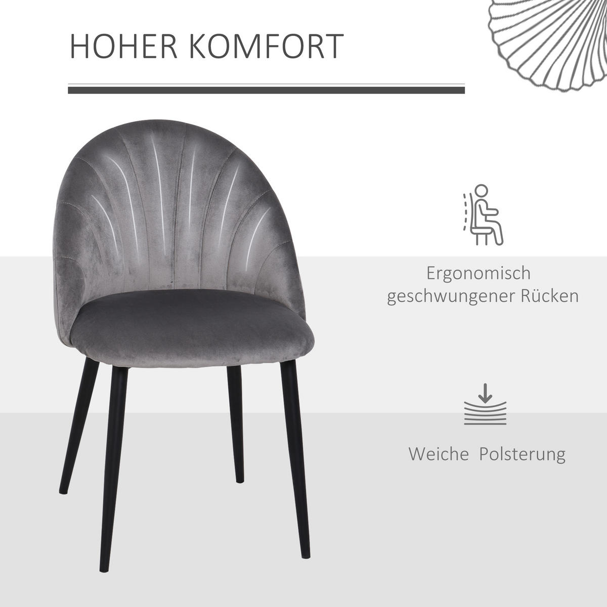 ESSZIMMERSTÜHLE, Samt, Metall, Grau - Grau, Kunststoff (54/79/52cm) - HOMCOM