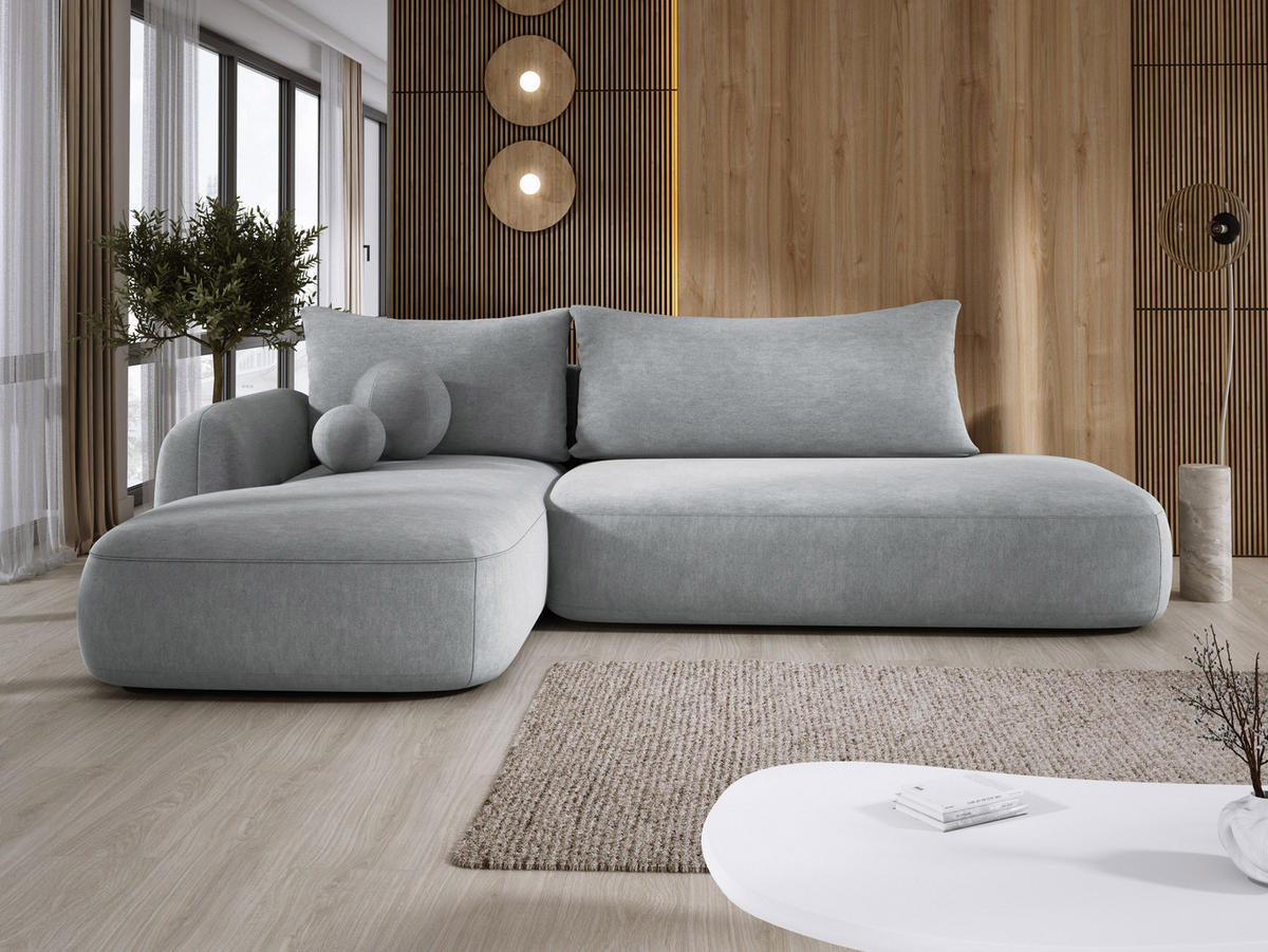 ECKSOFA BABU Mit Bettfunktion – Moderne Polsterecke Für Wohnzimmer Funktionales Schlafsofa Im Stoff CLOUD, 300x105x60cm, Linke, Hellgrau - Hellgrau, Holz/Textil (190/300cm) - DomoHome