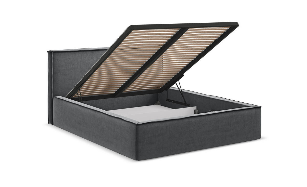 POLSTERBETT mit Bettkasten und Lattenrost 190x215 Beige - Beige/Schwarz, Kunststoff/Textil (140/200cm) - Makamii