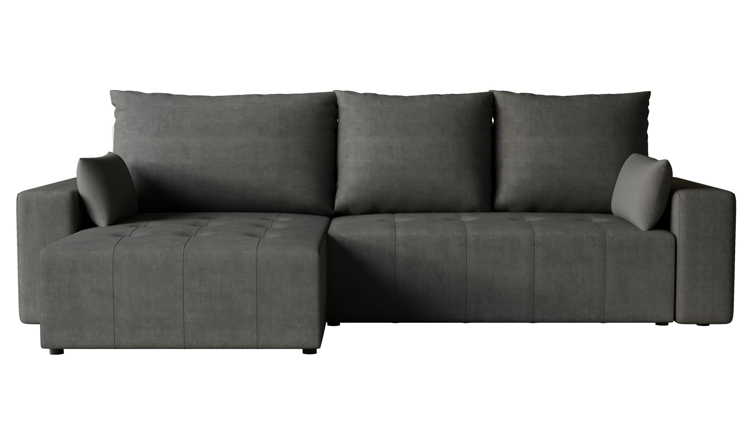 ECKSOFA Tico mit Bettkasten und Schlaffunktion, L-Form/XL-Form, Velourstoff, Universal - Graphitfarben, Holzwerkstoff (276/145cm) - 4ALL HOME