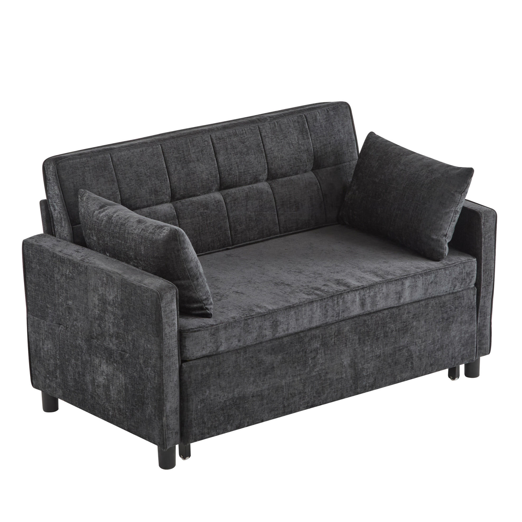 SCHLAFSOFA Chenille mit Ausziehfunktion und 2 Kissen Antikschwarz 142/79/85 cm - Schwarz, Textil (79/85/142cm) - Redom