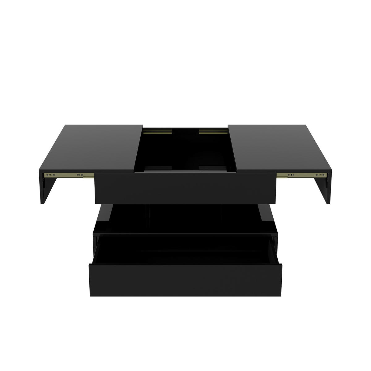 COUCHTISCH 78x78 cm mit RGB-LED & 2 Schubladen, Schwarz Hochglanz - Schwarz, Metall (78/78/43cm) - EuroLiving