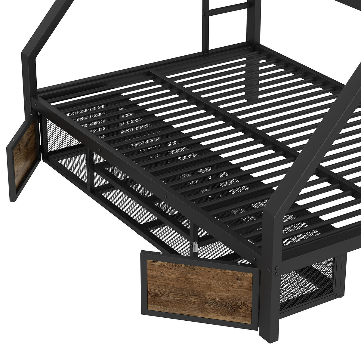 KINDERBETT Schwarz Liegefläche 90/200 cm und 140/200 cm, Etagenbett, Mit Schuhschrank und Staufächern - Schwarz, Metall (90/200cm) - PANGIVO