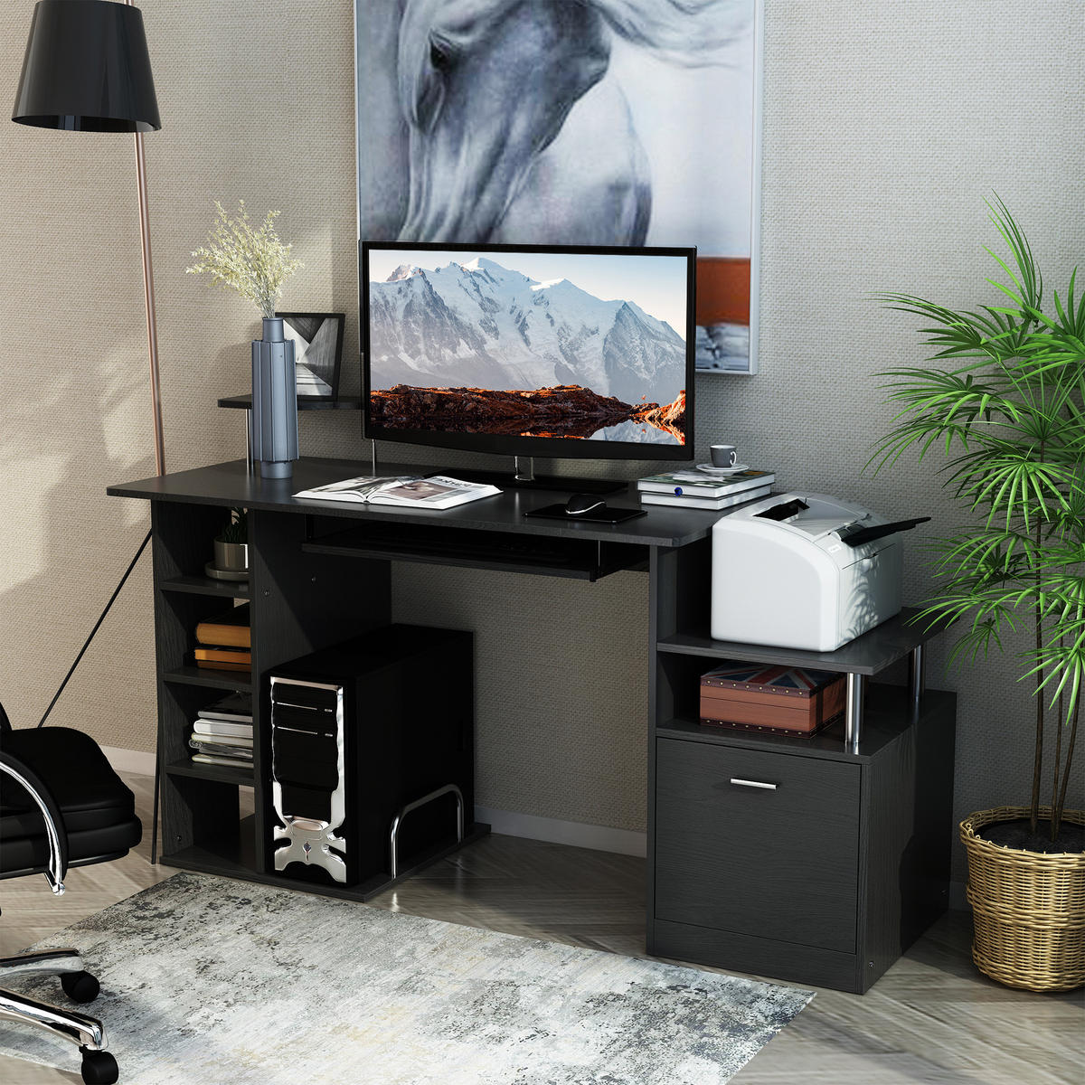 BÜROTISCH Schwarz 1 Stück - Schwarz, Holzwerkstoff (60/152/88cm) - GiPP