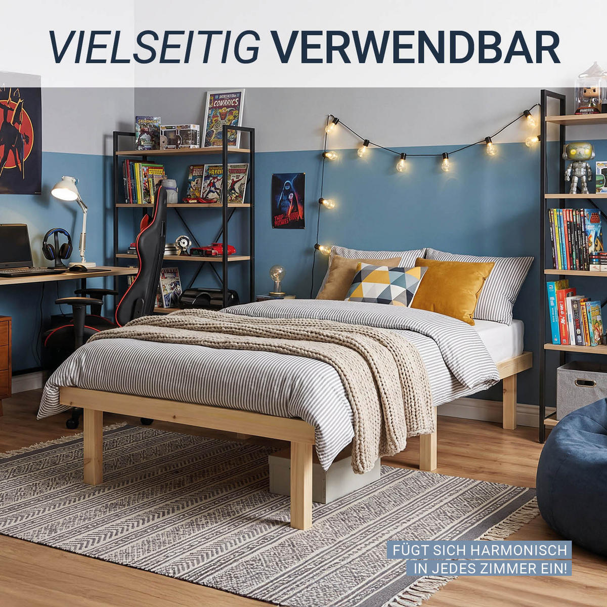 HOLZBETT 90/200 cm natur + Matratze - Naturfarben, Holz/Textil (90/200cm) - Homestyle4u