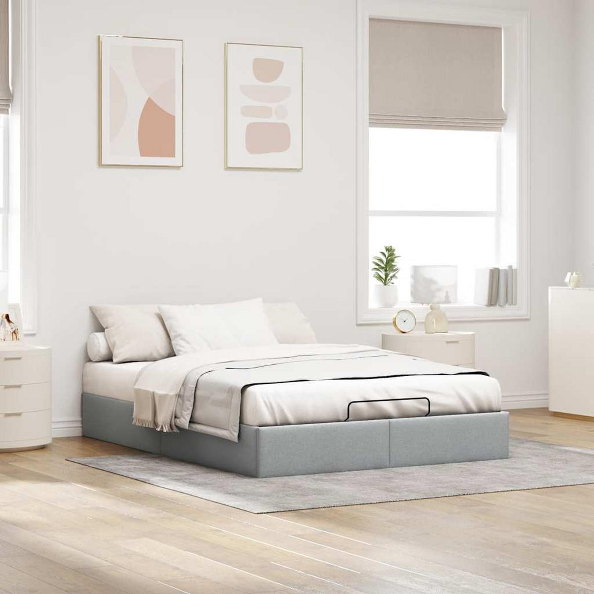 OTTOMAN-BETT Ohne Matratze Hellgrau 140/200 Cm Stoff - Grau, Textil (140/200cm) - vidaXL
