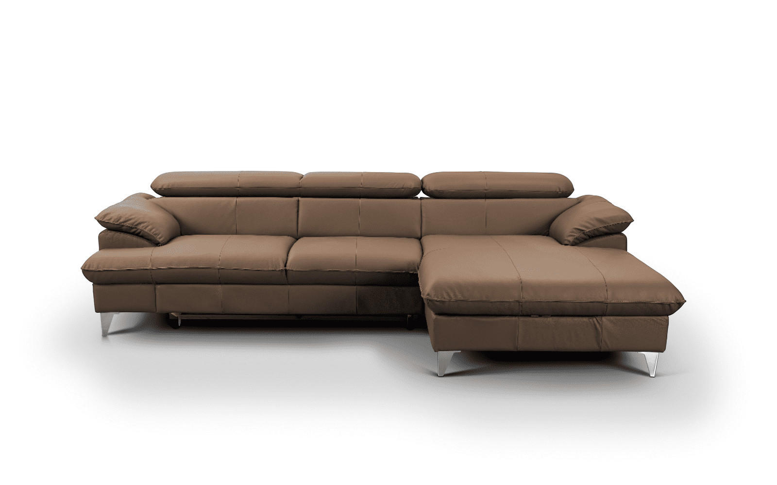 ECKSOFA mit Schlaffunktion und Bettkasten, Echtleder - Chromfarben/Hellbraun, Leder/Holz (167/254cm) - Cotta