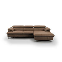 ECKSOFA mit Schlaffunktion und Bettkasten, Echtleder - Chromfarben/Hellbraun, Leder/Holz (167/254cm) - Cotta