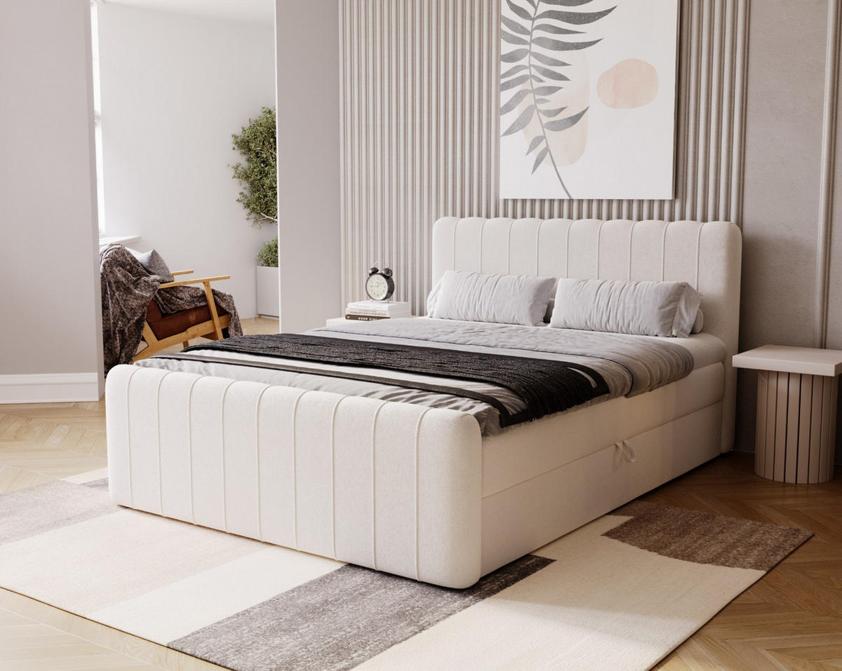 BOXBETT OSLO mit Bettkasten Stoff Komodo Beige 160x200 cm - Beige, Holz (160/200cm) - Kaiser Möbel