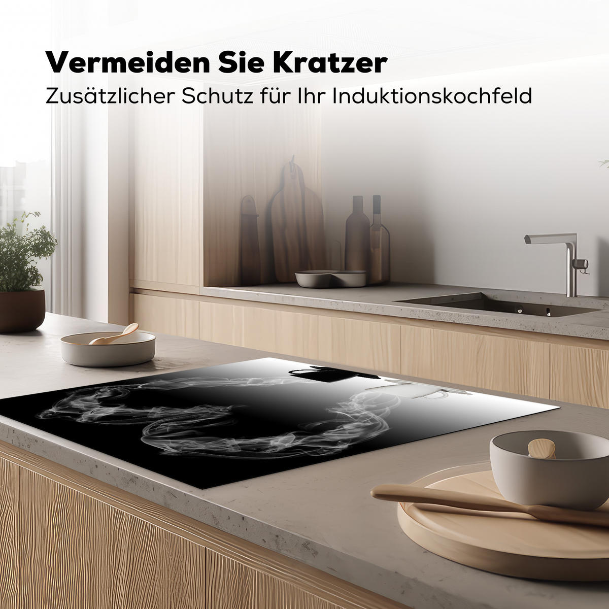 HERDABDECKPLATTE Kaffee - Herz - Schwarz und weiß - Tassen Induktionsmatte 78x78 cm - Weiß, Kunststoff (78/78/0.2cm) - MuchoWow