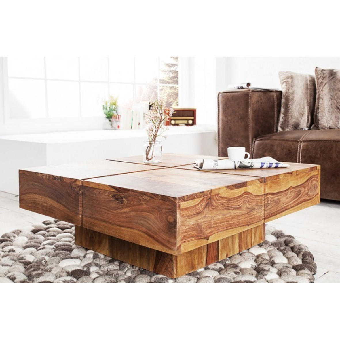 COUCHTISCH BOLT Sheesham Stone Finish 70 cm - Braun, Holz (70/70/35cm) - riess-ambiente