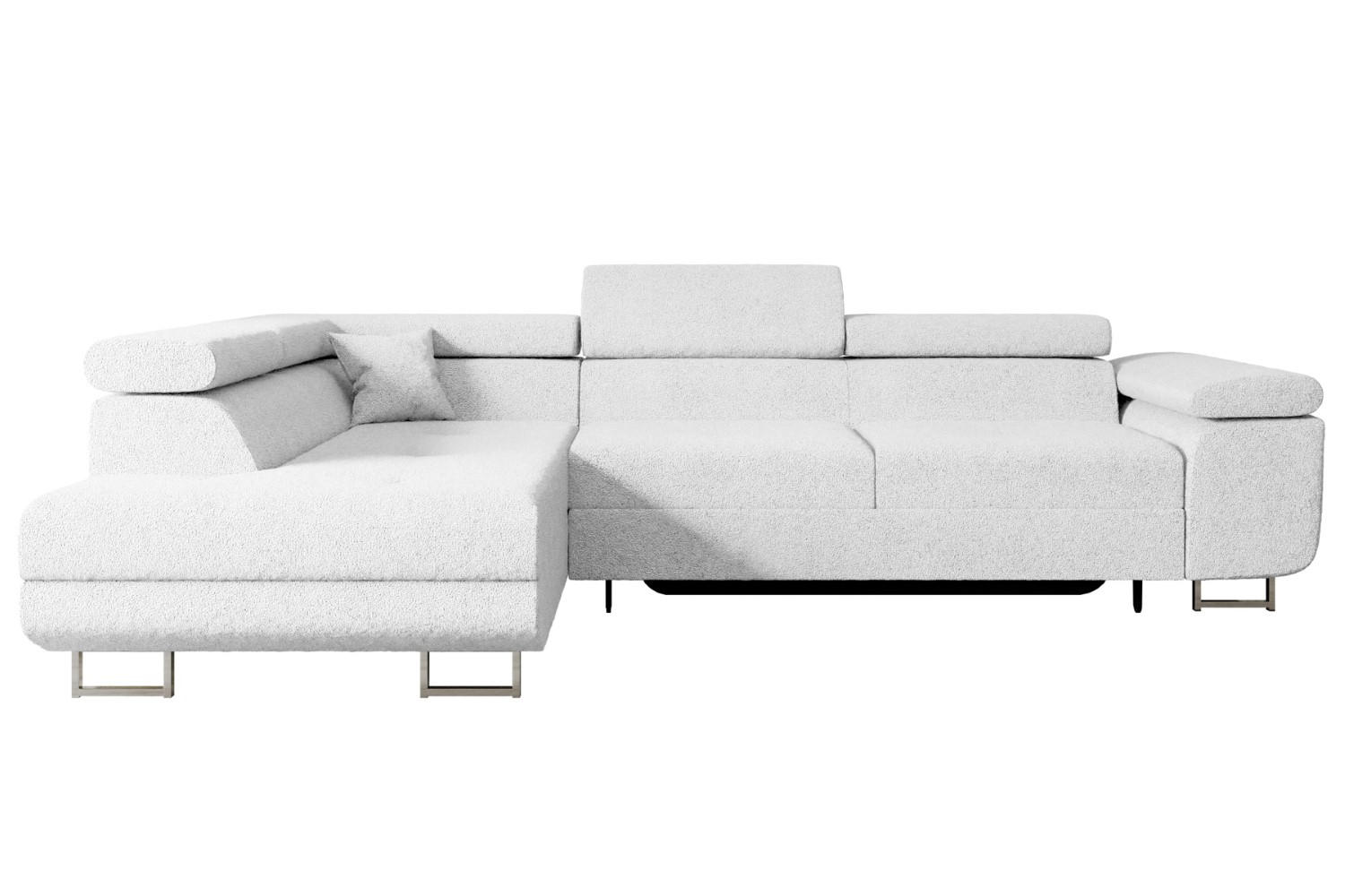 ECKSOFA mit Schlaffunktion und Bettkasten GUSA-L 272x202x107 cm Weiß Bouclé - Silberfarben/Weiß, Holzwerkstoff/Textil (202/272cm) - ALTDECOR