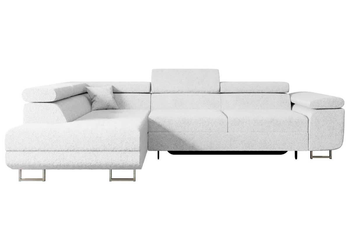 ECKSOFA mit Schlaffunktion und Bettkasten GUSA-L 272x202x107 cm Weiß Bouclé - Silberfarben/Weiß, Holzwerkstoff/Textil (202/272cm) - ALTDECOR