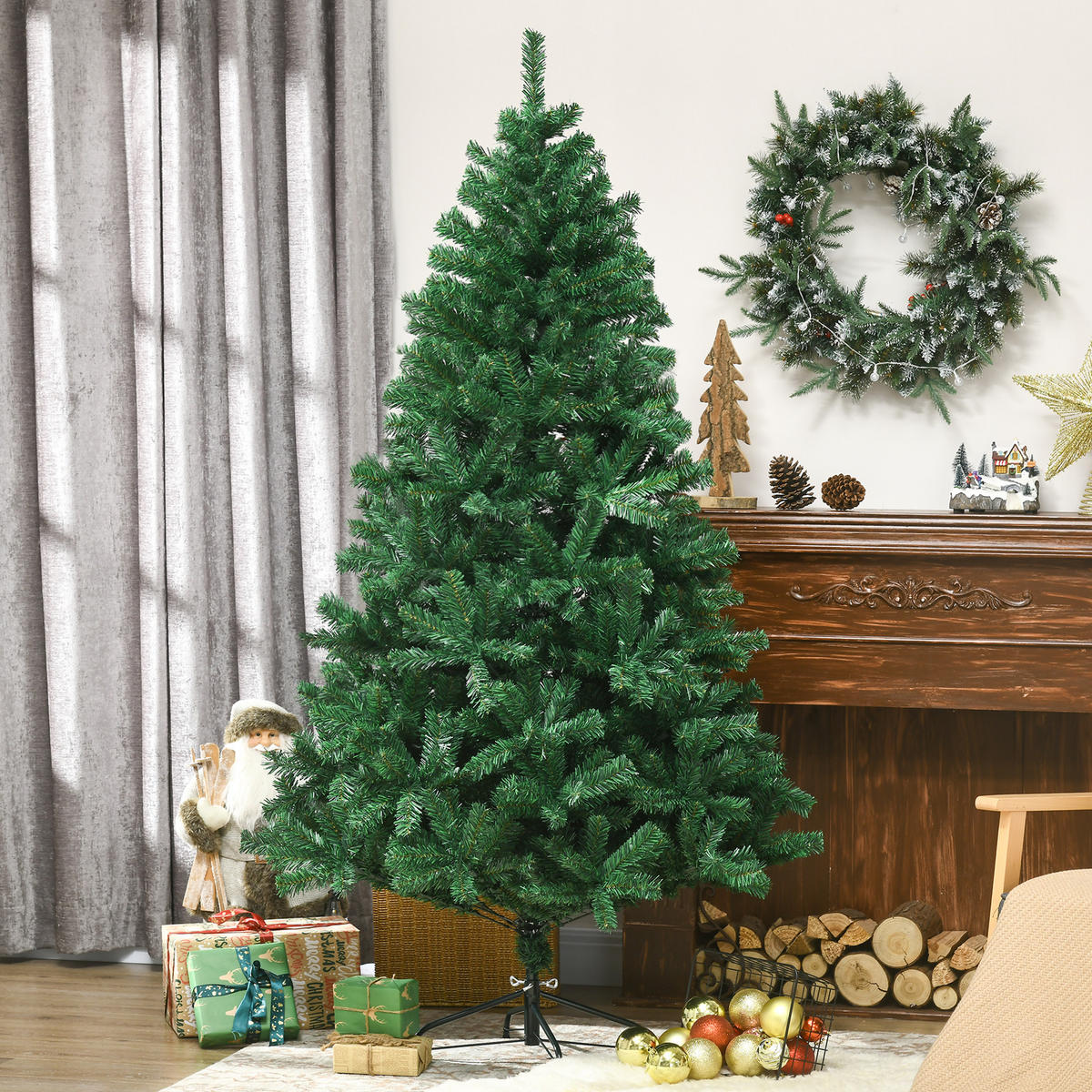 WEIHNACHTSBAUM 1,8 m Christbaum Kunsttanne 1000 Zweige Metallfuß PVC Weiß - Grün, Kunststoff (180cm) - HOMCOM