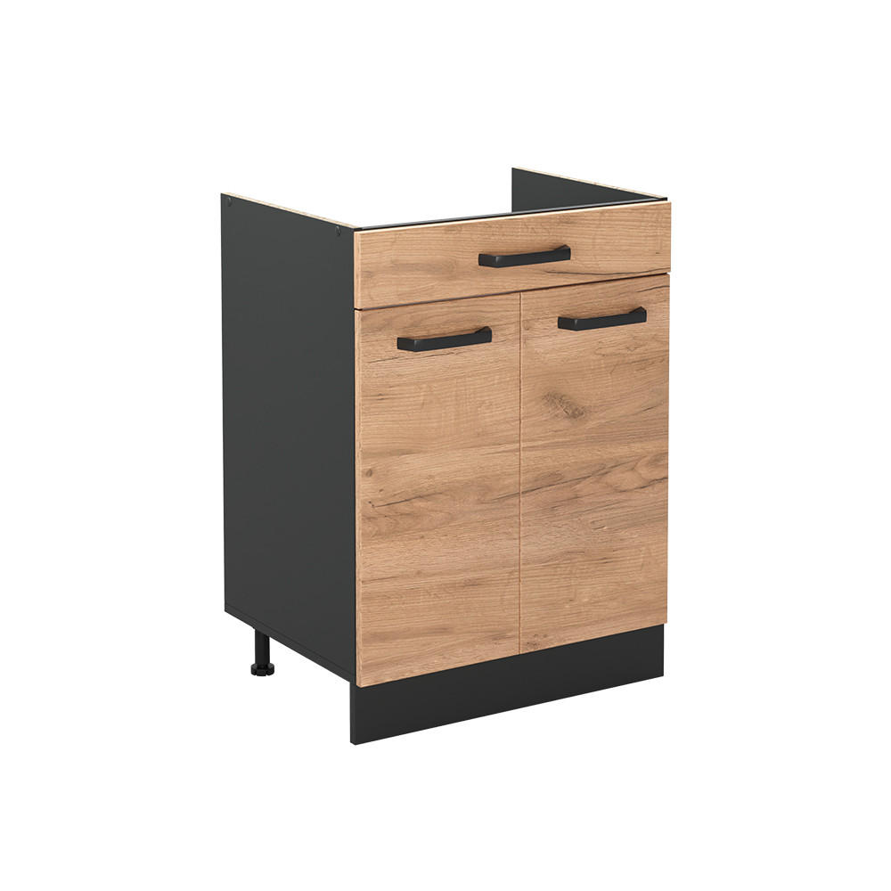 KÜCHENUNTERSCHRANK R-Line, Goldkraft Eiche/Anthrazit, 60 cm mit Schublade ohne Arbeitsplatte - Honigeiche/Anthrazit, Holzwerkstoff (60/81.6/46cm) - Vicco