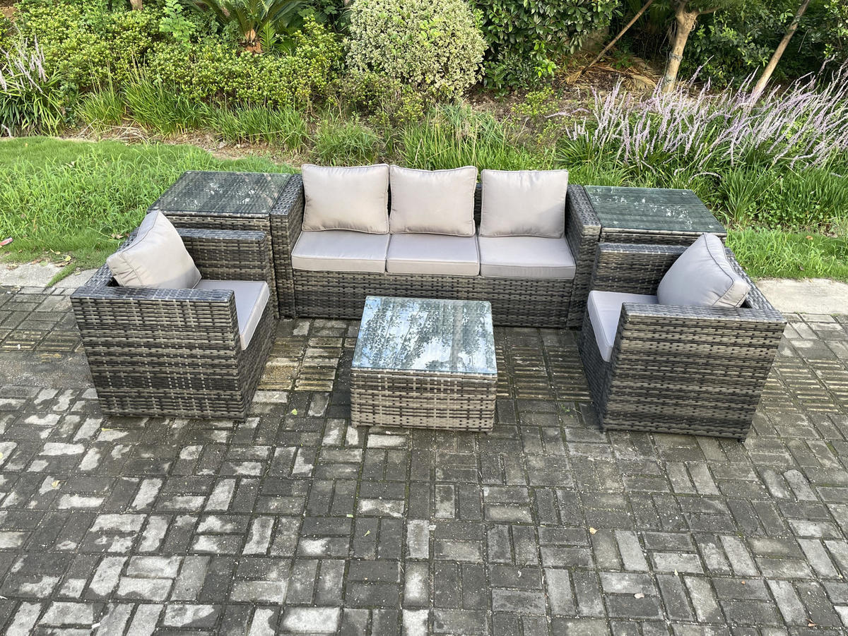GARTENSET mit Beistelltisch Polyrattan 5-Sitzer - Dunkelgrau, Metall - Fimous