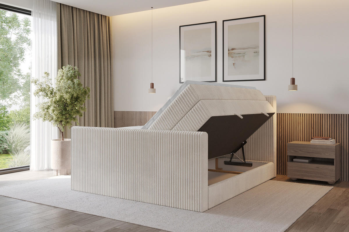 BOXSPRINGBETT mit Matratze H3|H4 und Lattenrost - TOLO-Z KING 180x200 Cord - Creme - Creme, Holzwerkstoff (180/200cm) - ALTDECOR