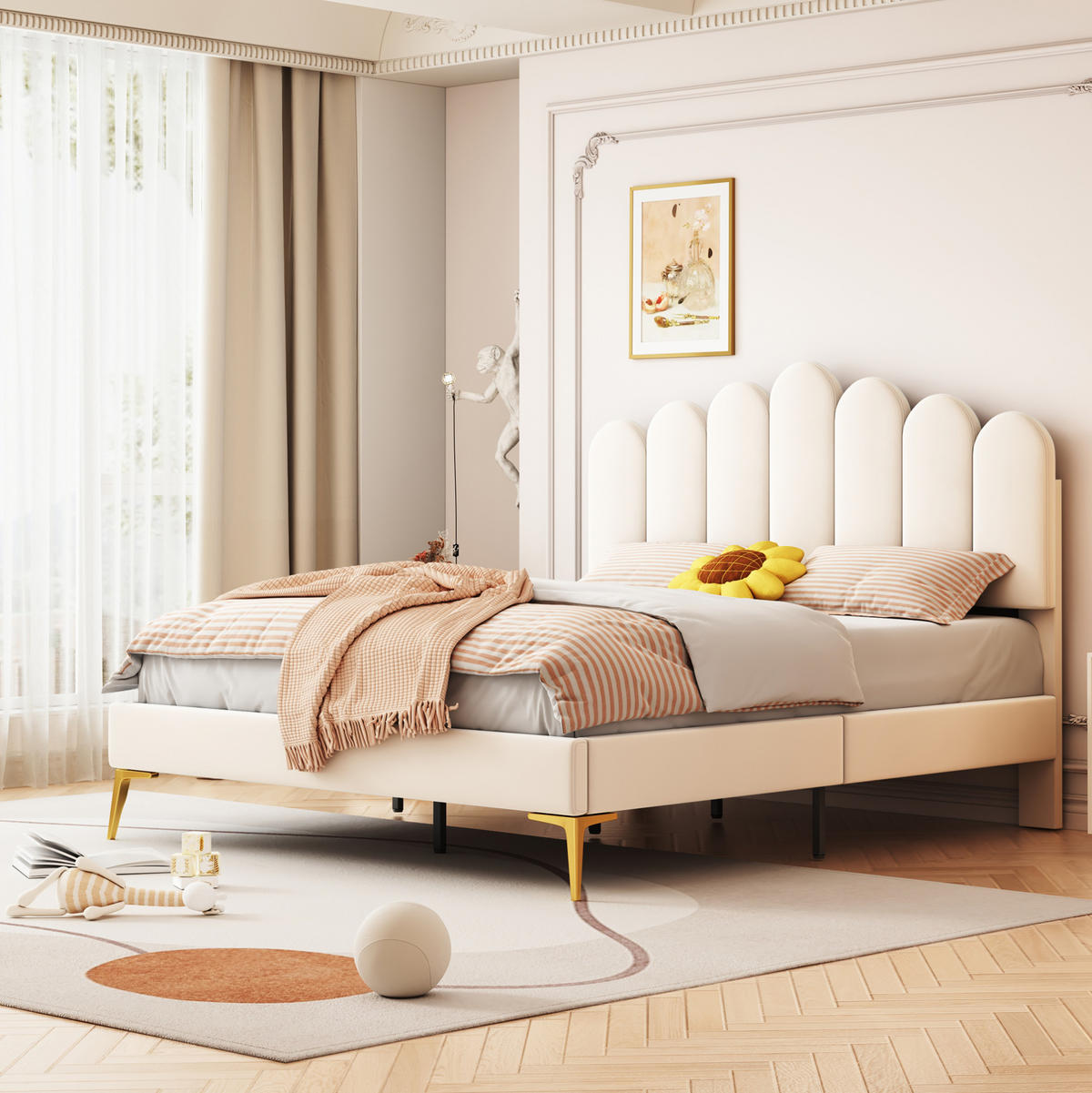 POLSTERBETT mit verstellbarem Kopfteil 140x200 cm Samt Beige - Beige, Metall (140/200cm) - Meubliv