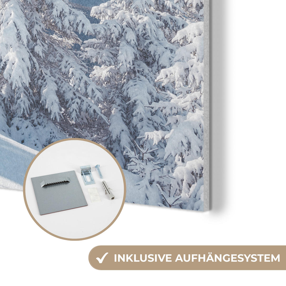 AKUSTIKBILD Winterlandschaft - Natur - Berge - Bäume - Schnee Akustikpaneele 90x60 cm - Hellblau, Kunststoff (90/60/0.9cm) - MuchoWow