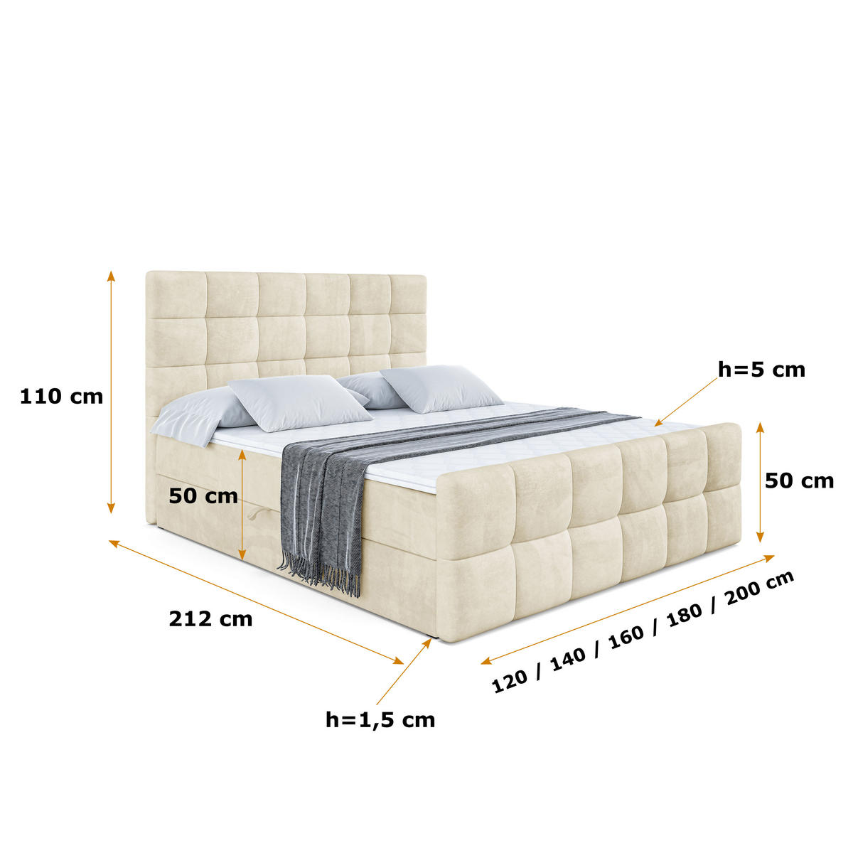 BOXBETT BRUGO-Z - 140 x 200 - H4 - Beige - Beige, Holzwerkstoff (140/200cm) - ALTDECOR