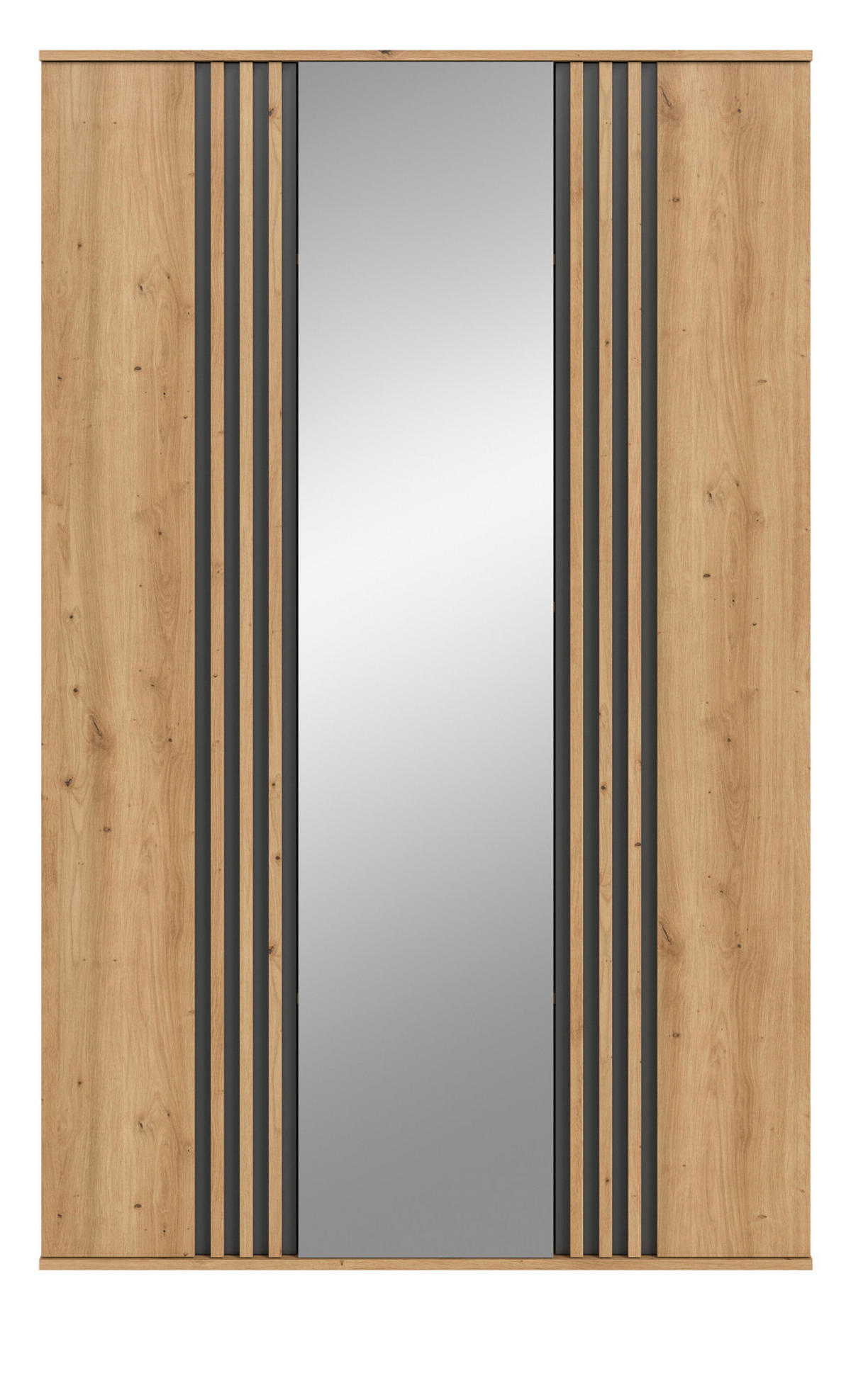 KLEIDERSCHRANK Eiche Artisan, grau 120 x 192 cm 3-türig, Drehtürenschrank mit Spiegel - Anthrazit/Eiche Artisan, Holzwerkstoff (120/192/56cm) - Inn.Furn