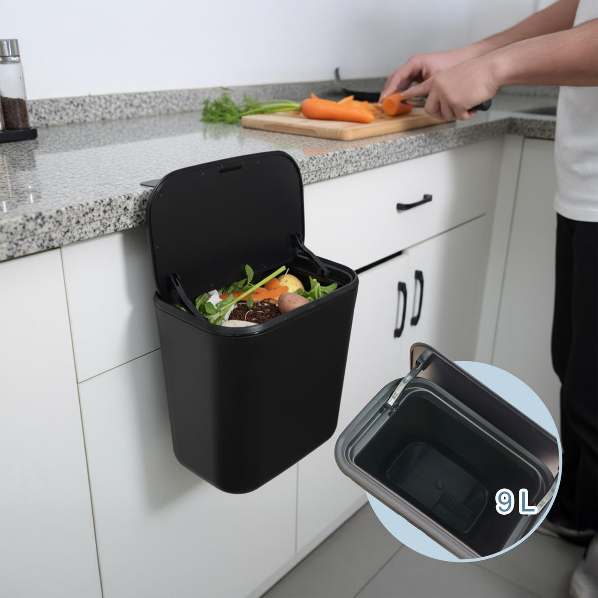 KÜCHENMÜLLEIMER 9L - Schwarz, Kunststoff (26/28.5/15.5cm) - Relaxdays