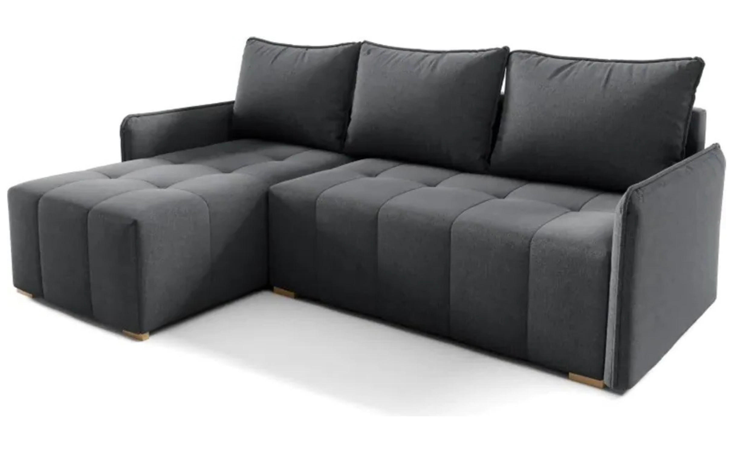 ECKSOFA GREND, L-Form mit Schlaffunktion und Bettkasten, Dunkelgrau, links, Veloursstoff - Dunkelgrau, Textil (210/140cm) - Sepro Meble
