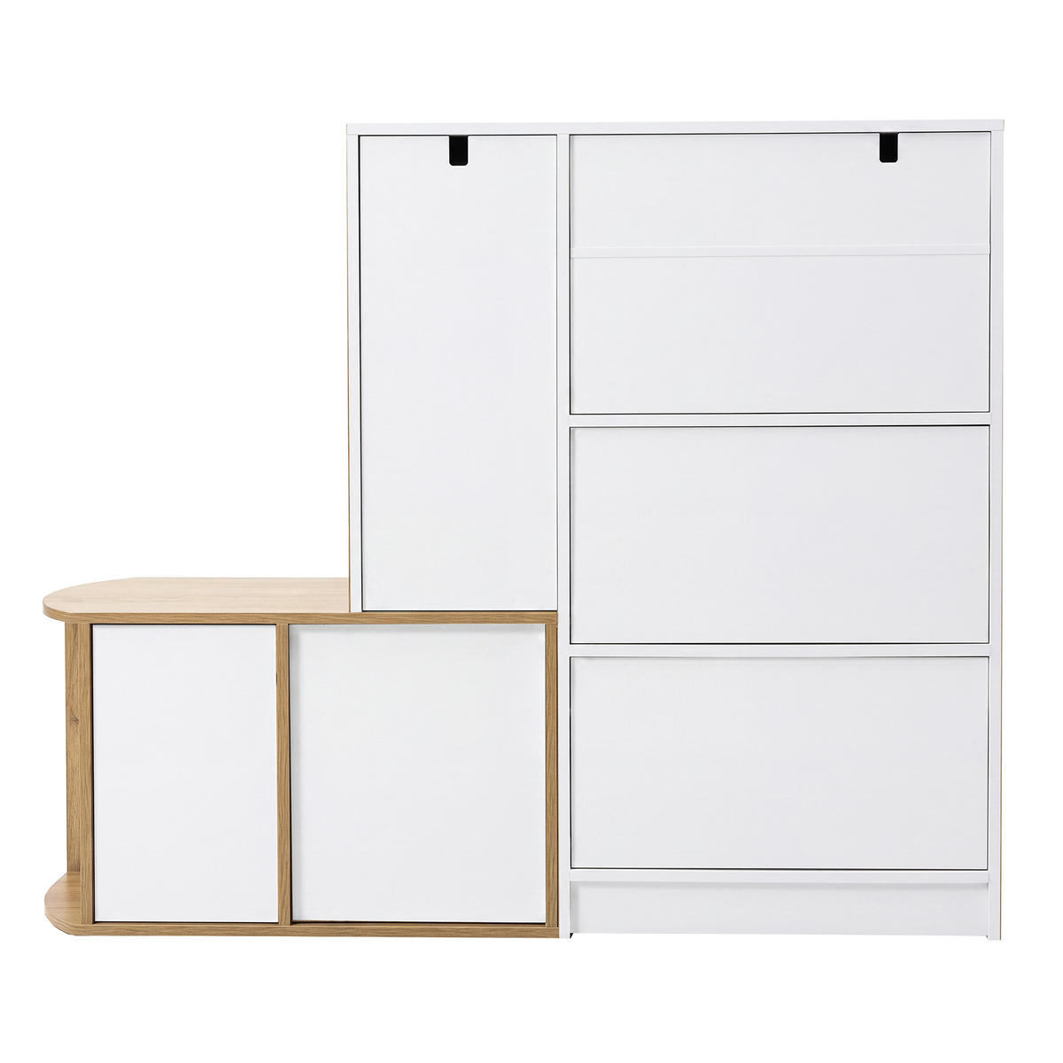 SCHUHSCHRANK mit Sitzbank 5 Türen Weiß Holzoptik Modern - Multicolor, Holzwerkstoff (130/110.5/35cm) - FLIEKS