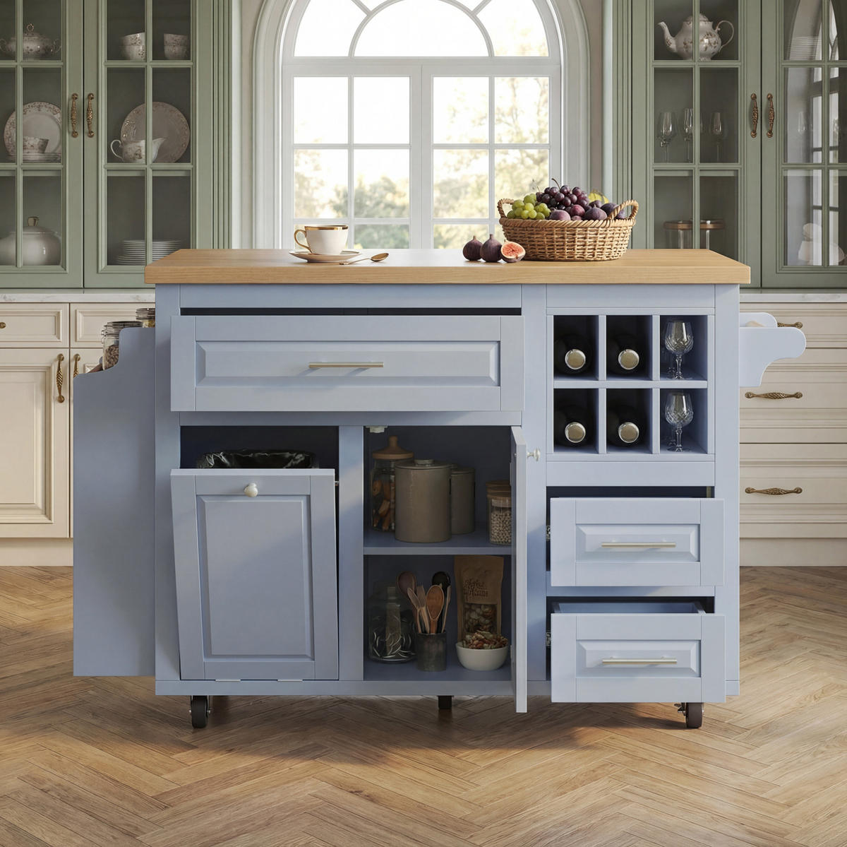 KÜCHENWAGEN mit klappbarer Arbeitsplatte 143 x 75 x 91 cm Blau - Blau, Holz (75/91/143cm) - Beauniv