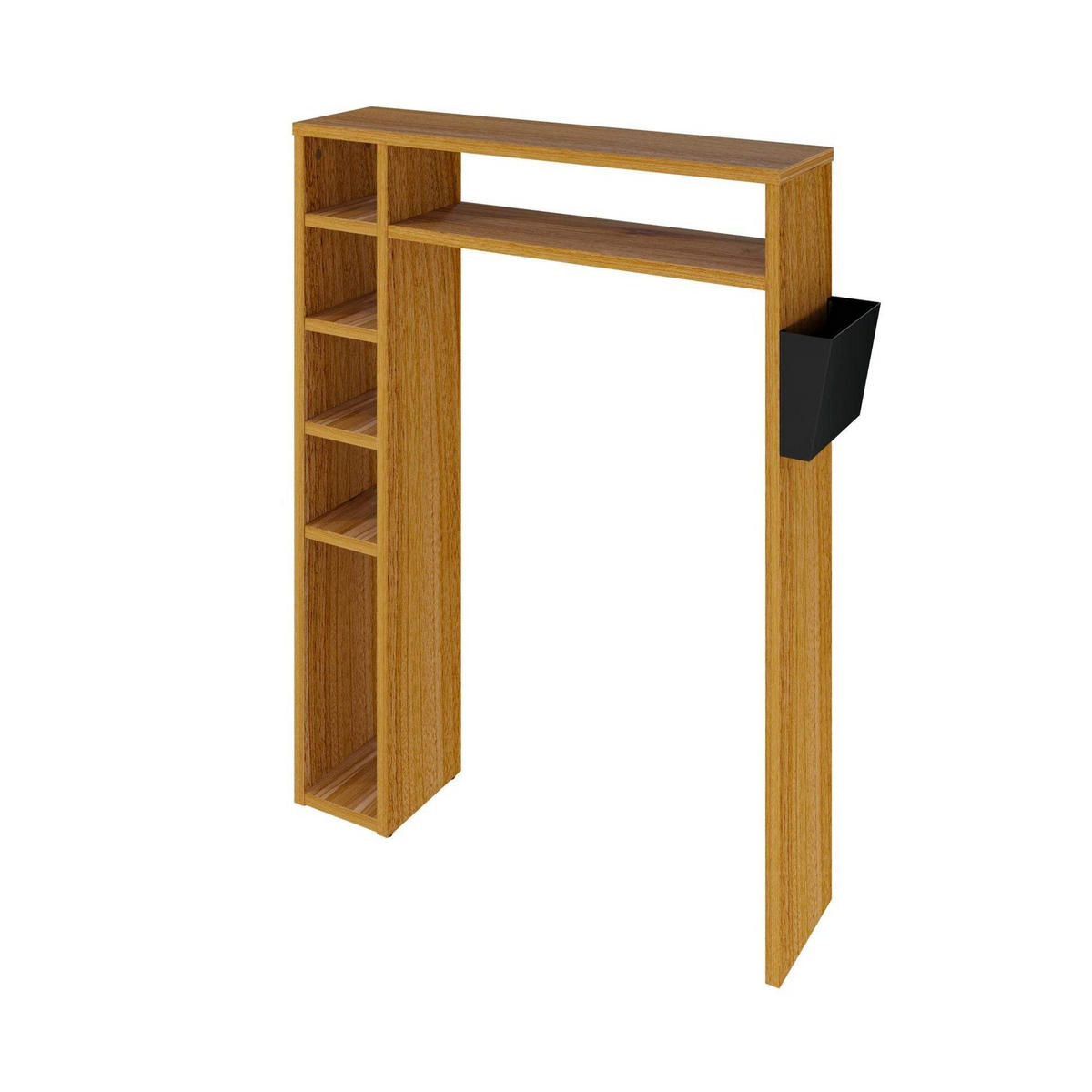 BADEZIMMERREGAL Helmer 80 x 21 x 106 cm – Walnuss Troia/Schwarz – Levira - Walnussfarben/Schwarz, Holz (80/106/21cm)