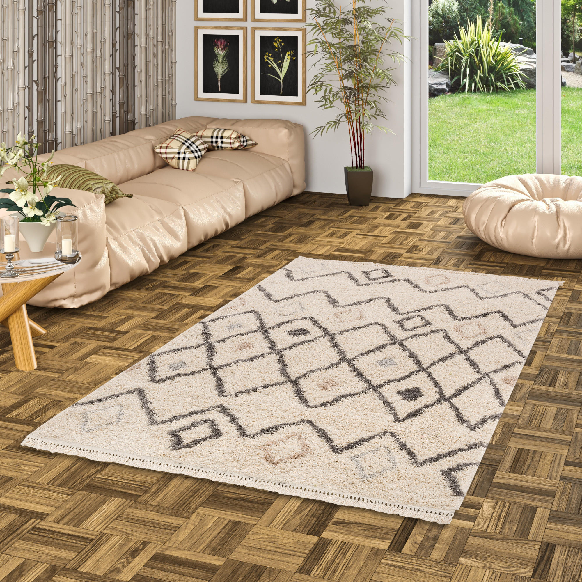 HOCHFLOR LANGFLOR SHAGGY TEPPICH CASABLANCA ETHNO - Ecru, Textil (140/200cm) - Pergamon