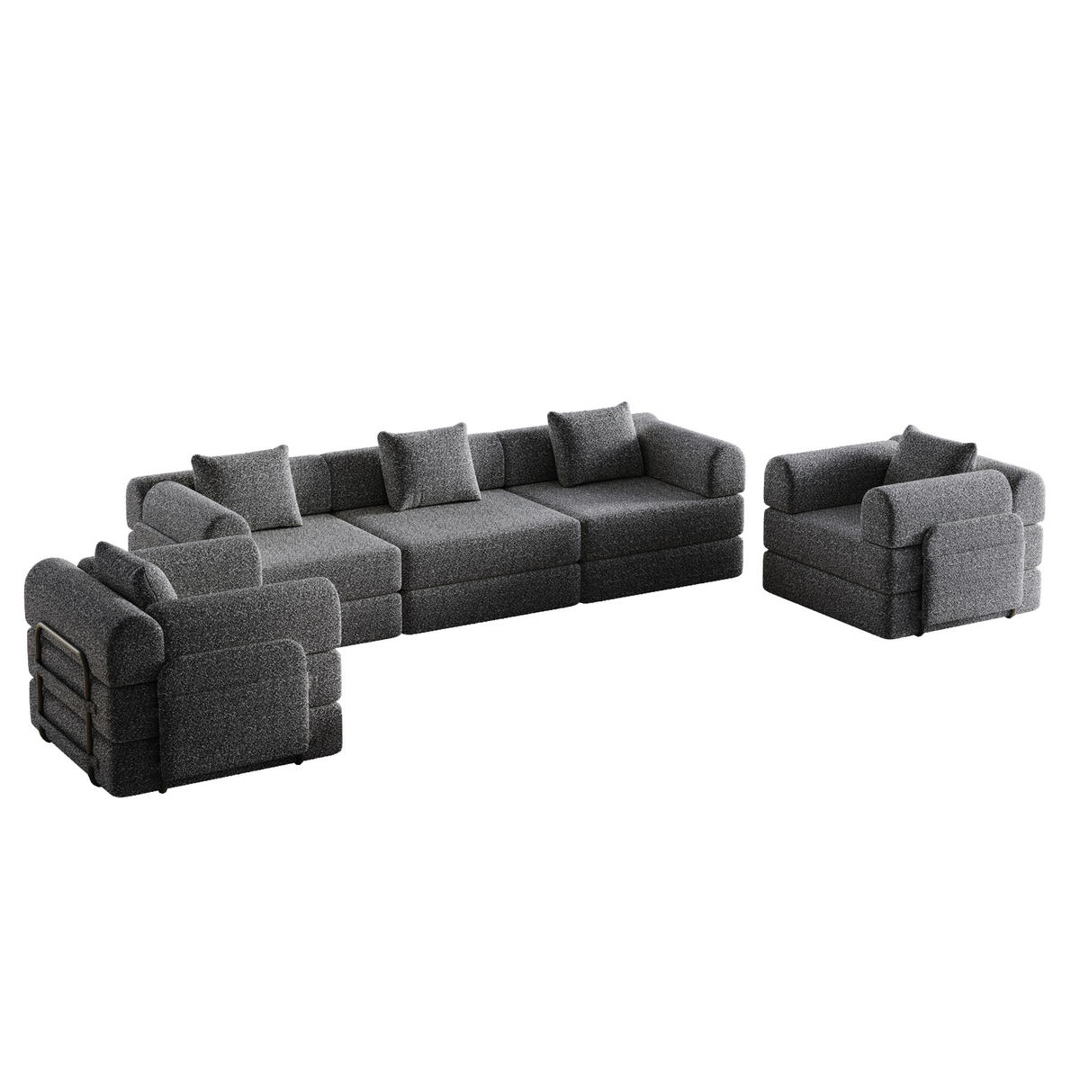SCHLAFSOFA aus Chenille Grau 2-in-1 mit Armlehnen-Staufach und flexibler Modulgestaltung - Grau, Textil (183.8/69.8/274cm) - Modfu
