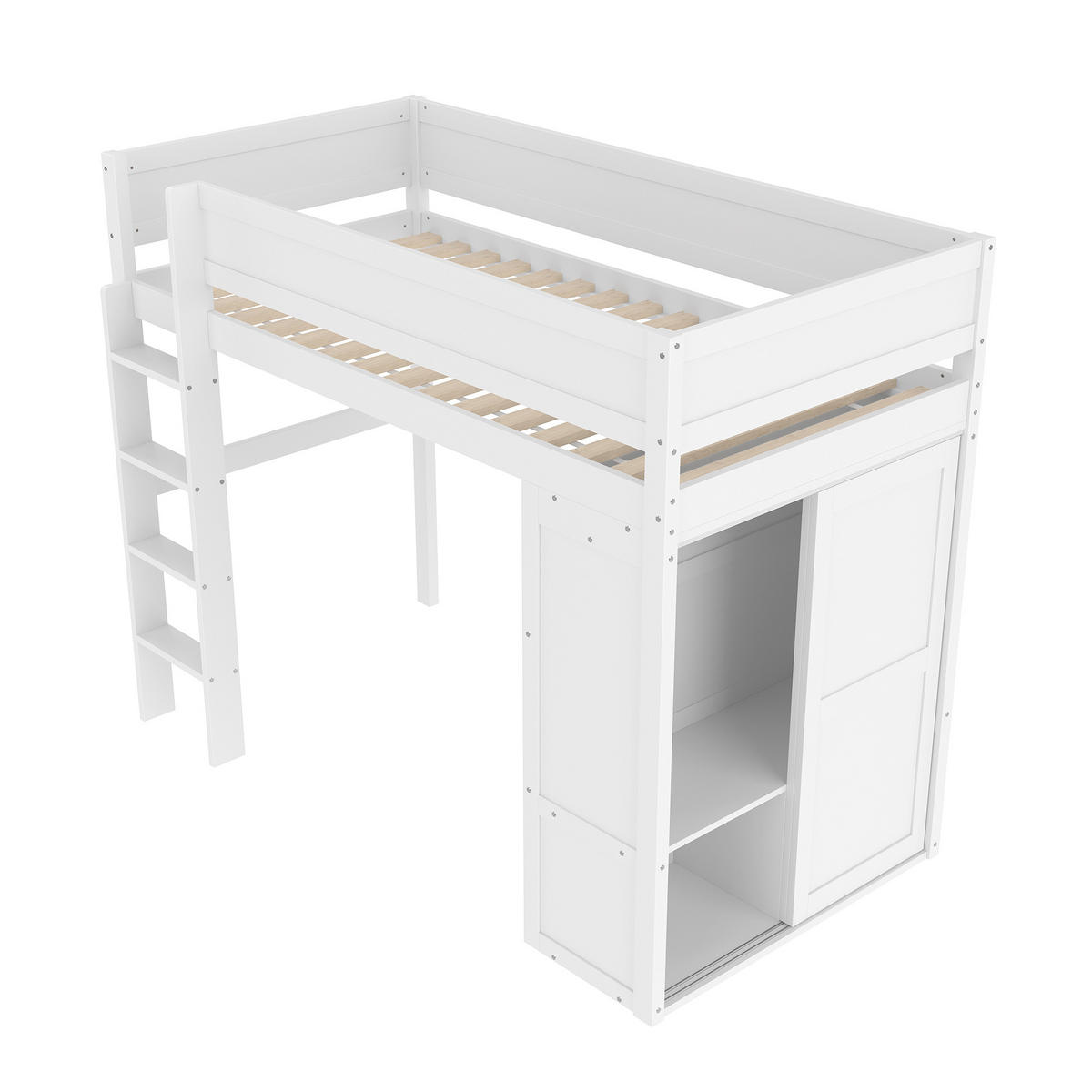 HOCHBETT 90/200 cm DE-04830, mit Kleiderschrank und Staufach in Weiß - Weiß, Holz/Holzwerkstoff (90/200cm) - ComfortXL