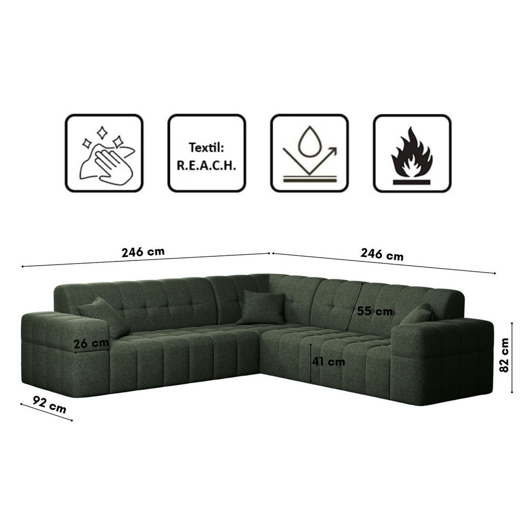Thumbnail - Kaiser Möbel Ecksofa, Grün, Holz, 6-Sitzer, L-Form, links montierbar, rechts montierbar,L-Form, 246x246 cm, Reach, Wohnz...