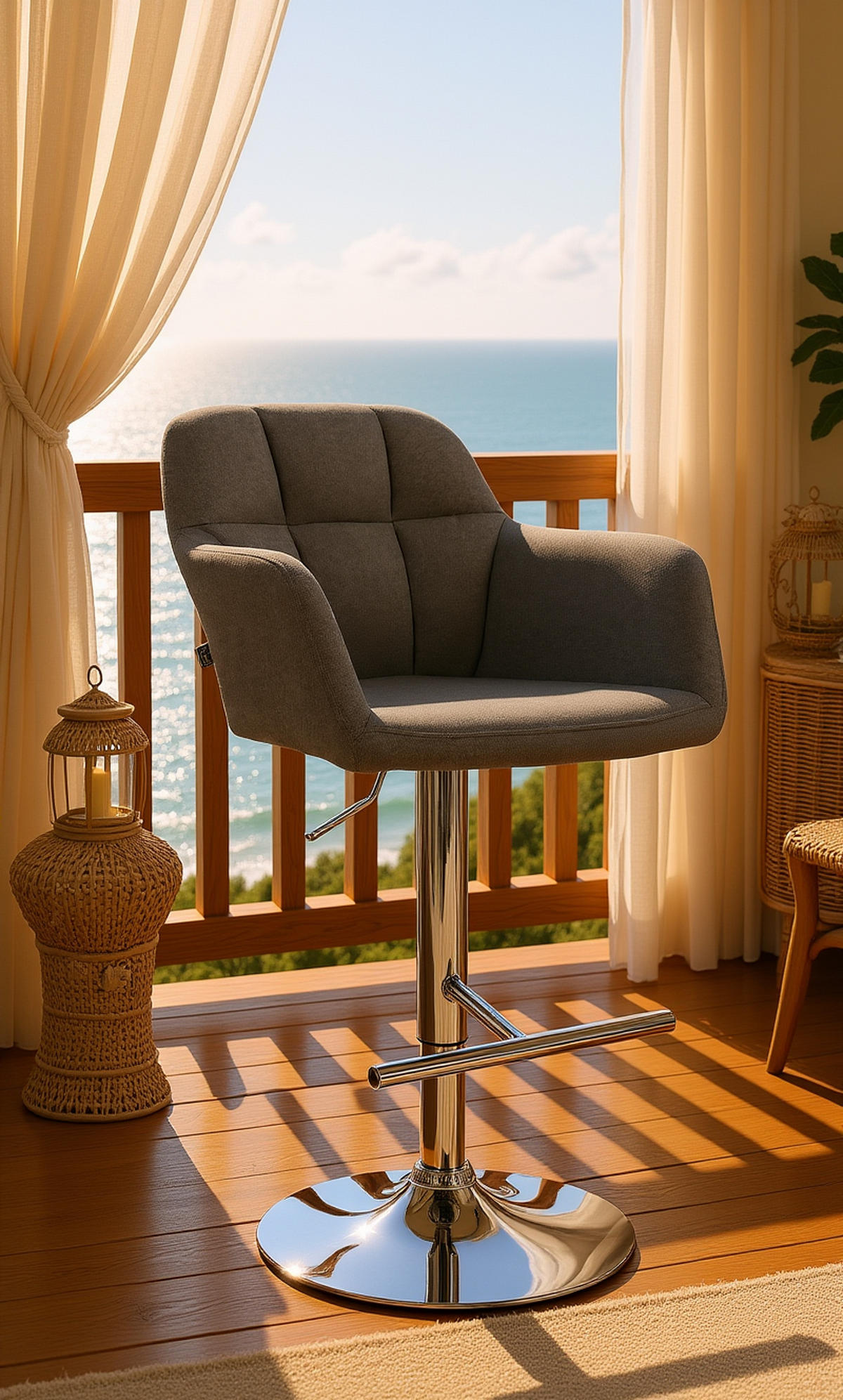 BARHOCKER Nardo Stoff chrom dunkelgrau - Chromfarben/Dunkelgrau, Textil/Metall (57/118/59cm) - TPFLiving