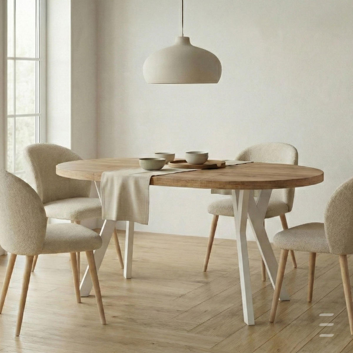 ESSTISCH Runder Ausziehbarer PERO 100/150, Craft Golden/Weiß - Braun/Weiß, Holz (150/100/77cm) - Dekori_Interiors