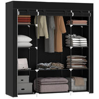 STOFFSCHRANK aus Vlies, Faltschrank, 1 Kleiderstange, 9 Regale, 150 cm x 43 cm x 162,5 cm, Schwarz - Schwarz, Metall (150/162.5/43cm)
