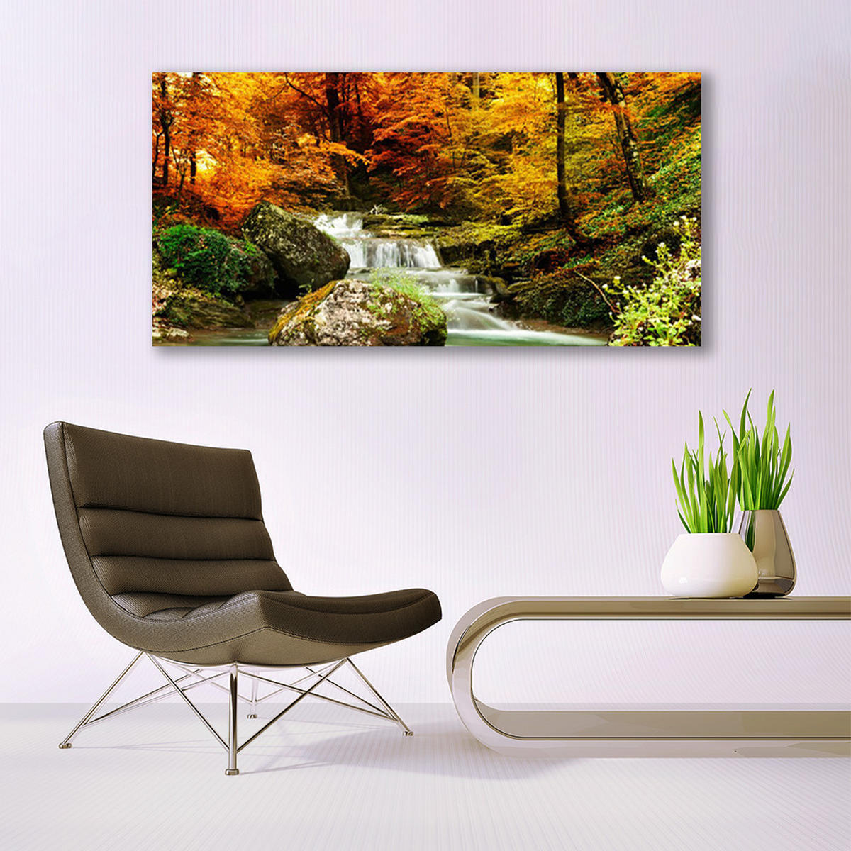 LEINWANDBILD 140x70 cm Herbstlandschaft - Dunkelgrün/Orange, Textil (140/4cm) - TULUP