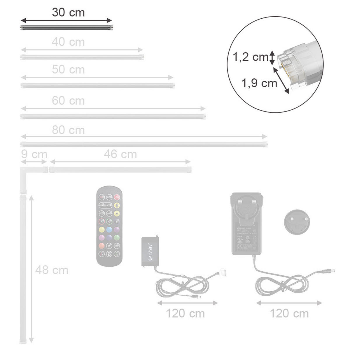 LED PÁSEK Bílá - bílá, kov (1.5/30/1.5cm) - Vicco
