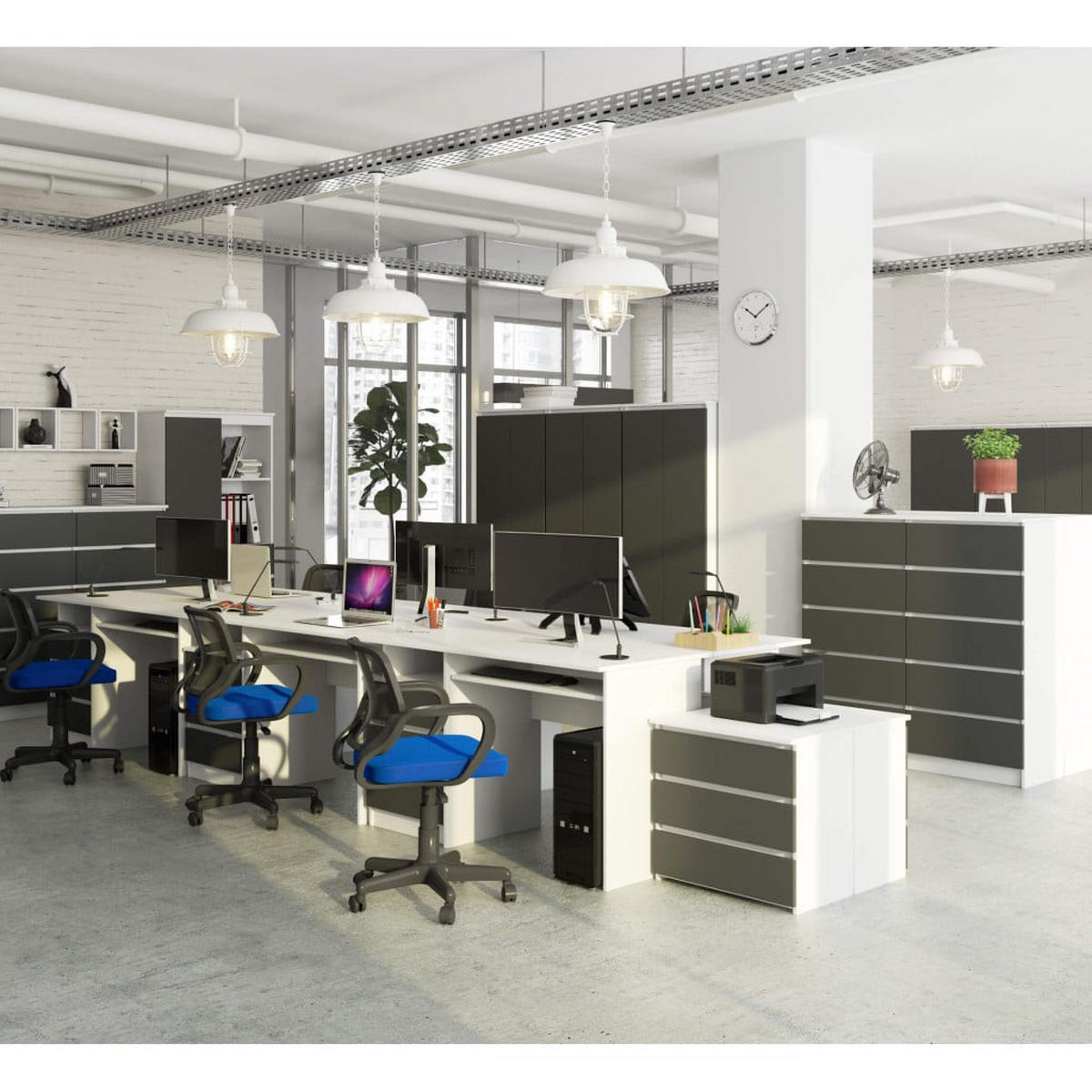 SCHREIBTISCH Weiß, Graphit 77/135/60 - Graphitfarben/Weiß, Holzwerkstoff (60/135/77cm) - RAUMHIRSCH FURNITURE