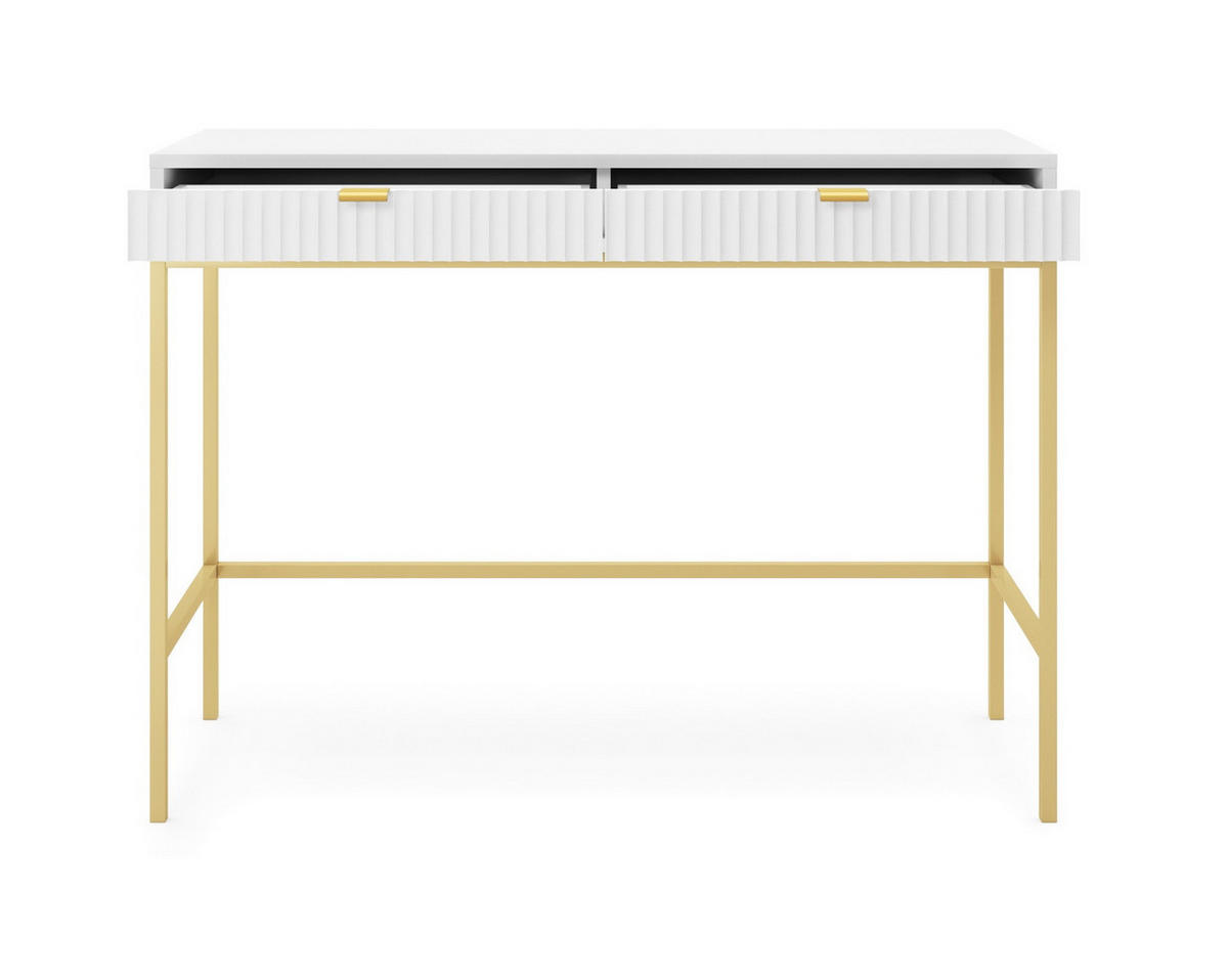 SCHMINKTISCH mit Schublade 100 cm Galla, Geriffelte Fronten, Weiß + Gold - Goldfarben/Weiß, Holz (104/77/50cm) - Emporius