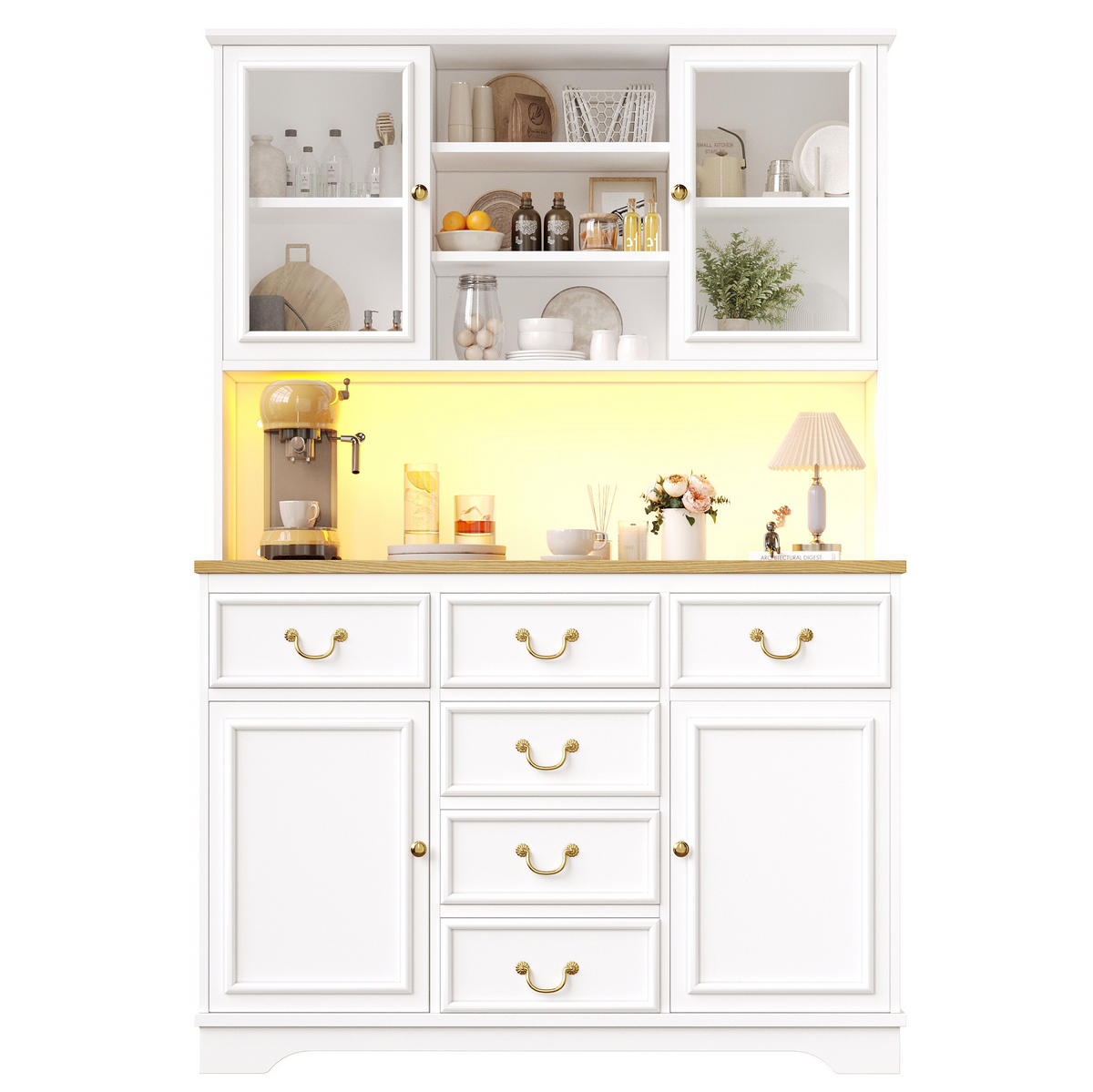 BUFFETSCHRANK 118/39,5/180 cm Weiß aus MDF mit LED - Weiß, Holzwerkstoff (118/180/40cm) - OKWISH
