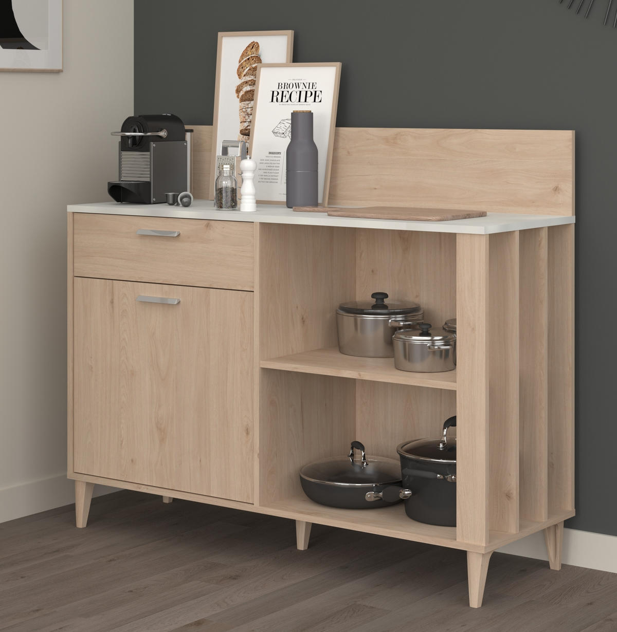 KÜCHENSCHRANK Gala 12 in Jackson Eiche und Beton Optik Beistellschrank - Braun, Holzwerkstoff (80/200/120cm)