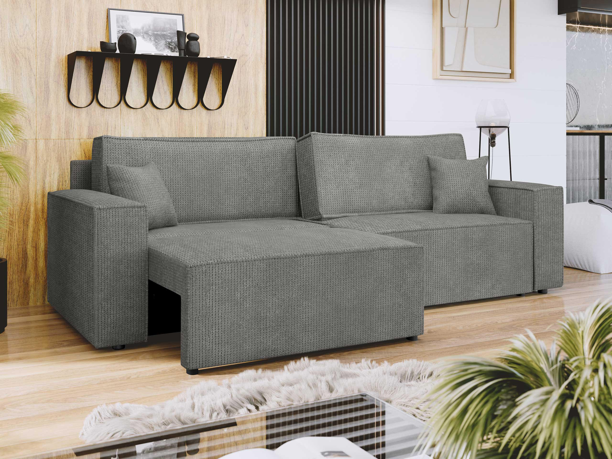 SCHLAFSOFA Karl mit L-Funktion - Schwarz/Grau, Holz/Kunststoff (245/82/139cm) - MIRJAN24