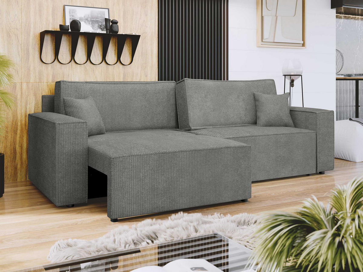SCHLAFSOFA Karl mit L-Funktion - Schwarz/Grau, Holz/Kunststoff (245/82/139cm) - MIRJAN24