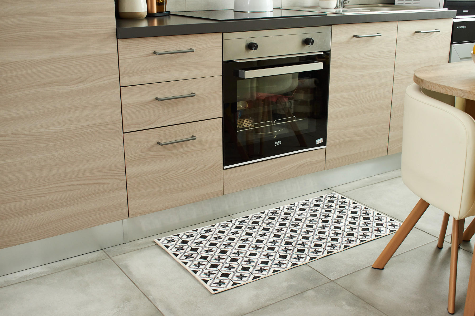 KÜCHENTEPPICH mit schwarzem Zementfliesenmuster Azulejo 80x150 cm - Schwarz, Textil (80/150cm) - Nazar Rugs