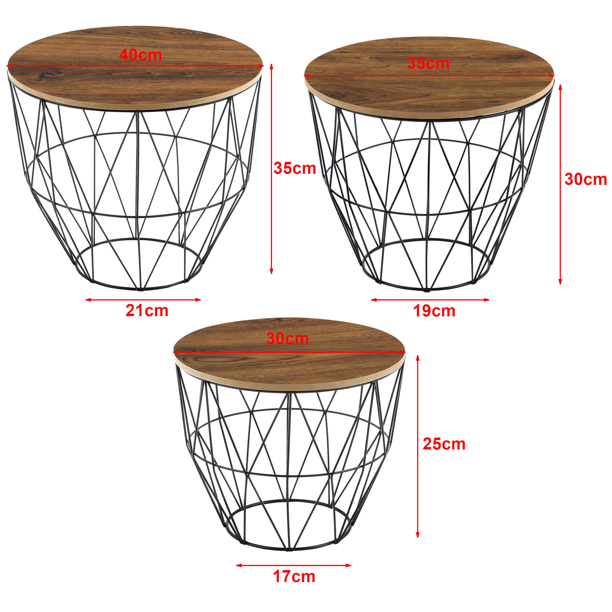 Thumbnail - [en.casa] Beistelltisch, Alteiche, Metall, 30x25x30 cm, Wohnzimmer, Wohnzimmertische, Beistelltische