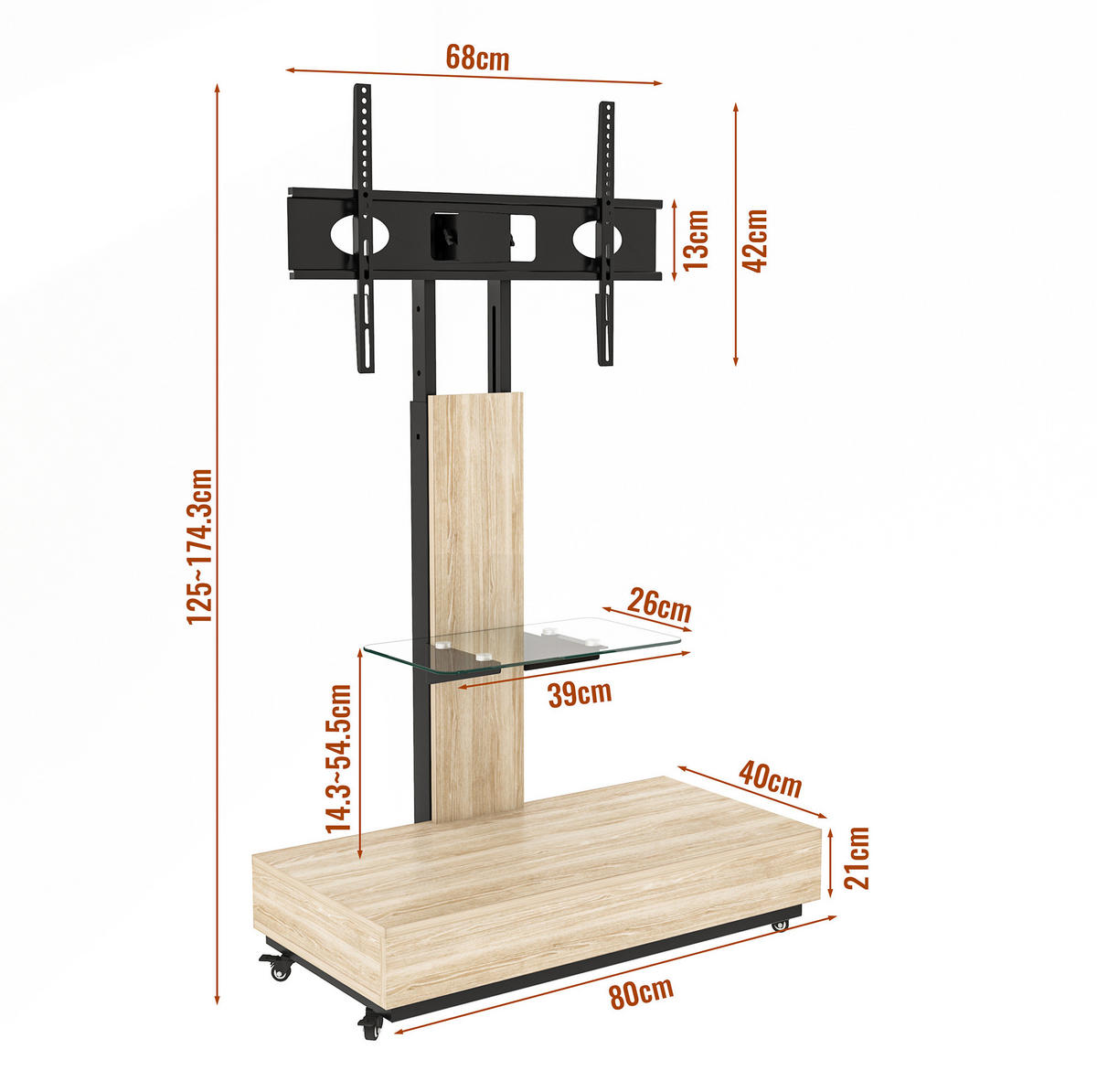 LOWBOARD 80/40 cm in Natur aus MDF und Metall mit Rollen und Schublade - Hellbraun, Holzwerkstoff (40/174.3/80cm) - OKMYHOME